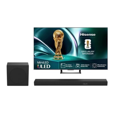 Telewizor HISENSE 55U78Q 55" MINILED 4K 144Hz VRR VIDAA Dolby Vision Dolby Atmos HDMI 2.1 + Soundbar HISENSE AX3100Q Czarny 3.1-kanałowy, Bezprzewodowy Subwoofer, HDMI eARC, BT, Dolby Atmos, DTS:X, DTS Virtual:X