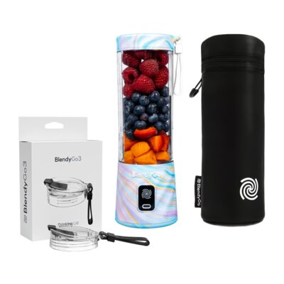 Blender personalny BLENDYGO 3 Milky Ice Bezprzewodowy + Etui termiczne BLENDYGO do BlendyGo 3 + Nakrętka ustnik do picia BLENDYGO BlendyGo 3