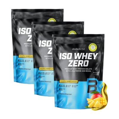 Odżywka białkowa BIOTECH Iso Whey Zero Ananas-mango (3 x 454 g) Bez cukru