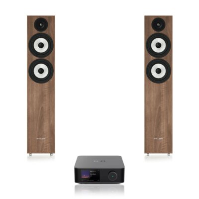 Wzmacniacz WIIM Utra Amp Ciemnoszary + Podłogowa kolumna głośnikowa PYLON AUDIO PEARL 25 Orzech (2 szt.), Obudowa MDF, Typ Bass Reflex, Pasmo od 35Hz do 20kHz