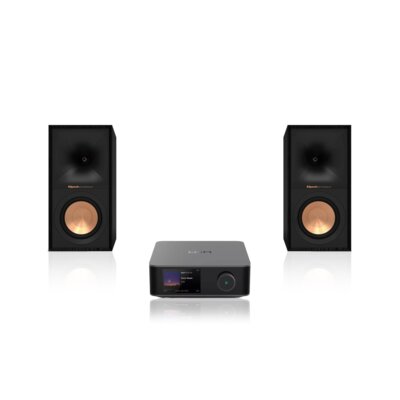 Wzmacniacz WIIM Utra Amp Ciemnoszary + Podstawkowe kolumny głośnikowe KLIPSCH R-50M Czarne (2 szt.), Obudowa MDF, Typ Bass Reflex, Membrana TCP w kolorze miedzi