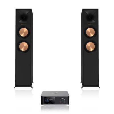 Wzmacniacz WIIM Utra Amp Srebrny + Podłogowa kolumna głośnikowa KLIPSCH R-800F Czarna (2 szt.), Obudowa MDF, Typ Bass Reflex, Miedziane membrany wooferów