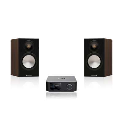 Wzmacniacz WIIM Utra Amp Srebrny + Podstawkowe kolumny głośnikowe MONITOR AUDIO 50 7G Orzech (2 szt.)