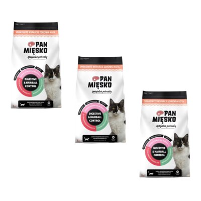 Karma dla kota PAN MIĘSKO Adult Digestive & Anti Haiball 3 x 3 kg
