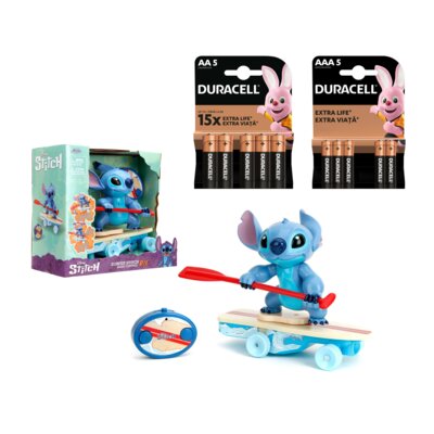 Pojazd zdalnie sterowany JADA TOYS Disney Stitch Surfer Stitch 9336064314R00 + Baterie AA LR6 DURACELL Basic (5 szt.) + Baterie AAA LR03 DURACELL Basic (5 szt.)