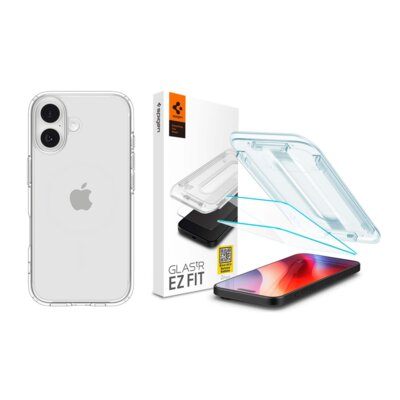 Etui SPIGEN Ultra Hybrid do Apple iPhone 17 Przezroczysty + Szkło hartowane SPIGEN Glas.TR EZ Fit do Apple iPhone 16 Pro/17/17 Pro Przezroczysty (2 szt.)