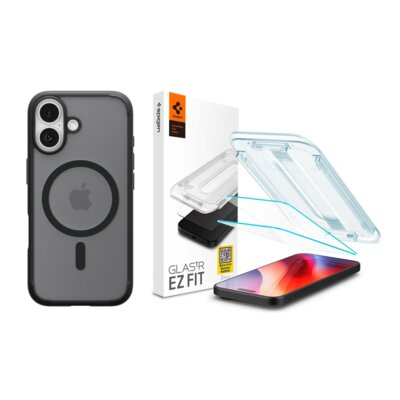 Etui SPIGEN Ultra Hybrid Mag MagSafe do Apple iPhone 17 Czarny + Szkło hartowane SPIGEN Glas.TR EZ Fit do Apple iPhone 16 Pro/17/17 Pro Przezroczysty (2 szt.)