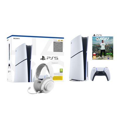 Konsola SONY PlayStation 5 Slim E-chassis + EA SPORTS FC 27 Gra PS5 + Słuchawki STEELSERIES Arctis Nova 3P Bezprzewodowe, Nauszne, Dźwięk przestrzenny Biały