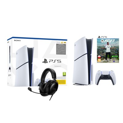 Konsola SONY PlayStation 5 Slim E-chassis + EA SPORTS FC 27 Gra PS5 + Słuchawki HYPERX Cloud III Wired Nauszne, Dźwięk przestrzenny Czarny