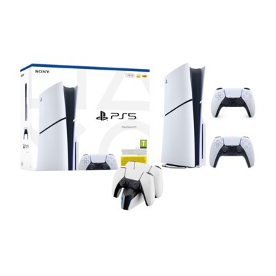 Konsola SONY PlayStation 5 Slim E-chassis + Stacja ładująca MAD DOG GPC500 Biały do gamepadów PlayStation 5/PS5 + Kontroler SONY DualSense Biały