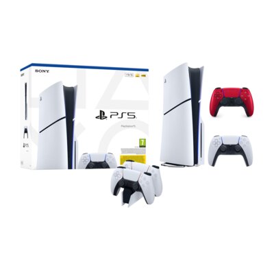 Konsola SONY PlayStation 5 Slim E-chassis + Stacja ładująca SONY DualSense + Kontroler SONY DualSense Wulkaniczna czerwień