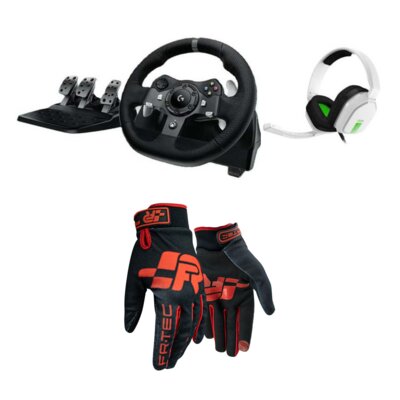 Kierownica LOGITECH G920 (PC/XBOX ONE) Czarny + Słuchawki LOGITECH Astro A10 Biały + Rękawice do simracingu FR-TEC Pro