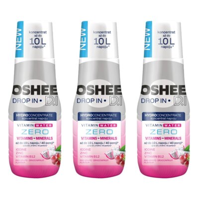 Hydrokoncentrat OSHEE DROP IN ZERO Witaminy i Minerały Czerwone Winogrono i Smoczy Owoc 3 x 500 ml