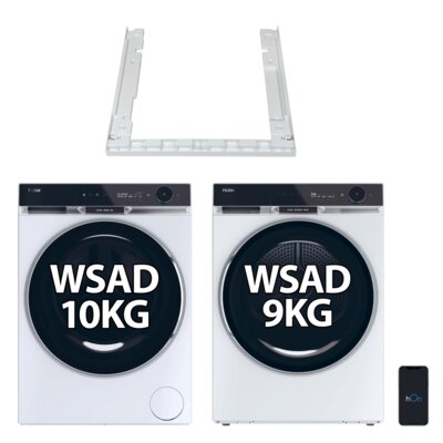 Pralka HAIER X11 HW100-B14397EU1S AI Smart Ultra Fresh Air Direct Motion Smart Dosing ABT hOn + Suszarka HAIER X11 HD90-A3Q397U1-S 9kg Zdalne sterowanie + Łącznik do pralek i suszarek HAIER HASTKXSE BIAŁY X SERIES