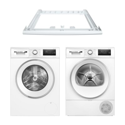 Pralka BOSCH WAN2421MPL Serie 4 9kg 1200 obr + Suszarka BOSCH WTH85V9SPL Serie 4 z pompą ciepła + Łącznik BOSCH WTZ27410