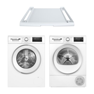 Pralka BOSCH WAN2421MPL Serie 4 9kg 1200 obr + Suszarka BOSCH WTH85V9SPL Serie 4 z pompą ciepła + Łącznik BOSCH WTZ27400