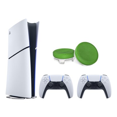 Konsola SONY PlayStation 5 Digital Slim Edition 825GB E-chassis + 2 kontrolery Dualsense + Nakładki na analogi KONTROLFREEK Footbal Kit do padów PS4/PS5