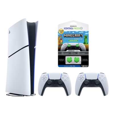 Konsola SONY PlayStation 5 Digital Slim Edition 825GB E-chassis + 2 kontrolery Dualsense + Nakładki na analogi KONTROLFREEK Minecraft Creeper do padów PS4/PS5/NS/NS 2