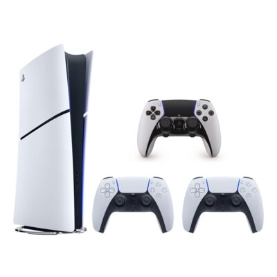 Konsola SONY PlayStation 5 Digital Slim Edition 825GB E-chassis + 2 kontrolery Dualsense + Kontroler SONY DualSense Edge Biało-czarny