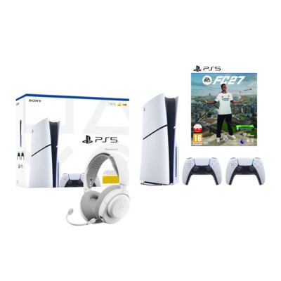 Konsola SONY PlayStation 5 Slim E-chassis 1TB + Kontroler SONY DualSense Biały + EA SPORTS FC 27 Gra PS5 + Słuchawki STEELSERIES Arctis Nova 3P Bezprzewodowe, Nauszne, Dźwięk przestrzenny Biały