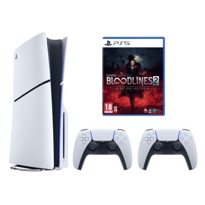 Konsola SONY PlayStation 5 Slim E-chassis 1TB + Kontroler SONY DualSense Biały + Vampire: The Masquerade – Bloodlines 2 Day One Edition Gra PS5