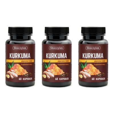 Suplement na trawienie SKOCZYLAS Kurkuma z piperyną i imbirem (3 x 60 kapsułek)