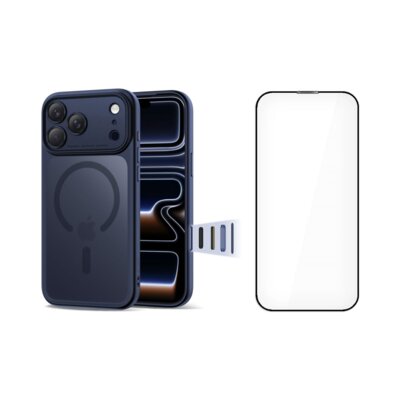 Etui TECH-PROTECT MagPeak MagSafe CC do Apple iPhone 17 Pro Granatowy + Szkło hartowane TECH-PROTECT Quick Set+ do Apple iPhone 17 Pro (2 szt.)