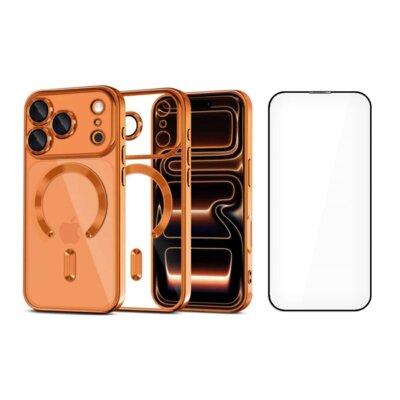Etui TECH-PROTECT MagFlex MagSafe do Apple iPhone 17 Pro Max Przezroczysto-pomarańczowy + Szkło hartowane TECH-PROTECT Quick Set+ do Apple iPhone 17 Pro (2 szt.)