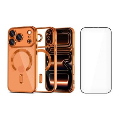 Etui TECH-PROTECT MagFlex MagSafe do Apple iPhone 17 Pro Przezroczysto-pomarańczowy + Szkło hartowane TECH-PROTECT Quick Set+ do Apple iPhone 17 Pro (2 szt.)