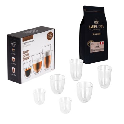 Kawa ziarnista CABRAL CAFE Selection Peru 1 kg + Zestaw szklanek GÖTZE & JENSEN GA601P (6 sztuk)