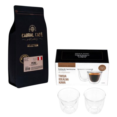 Kawa ziarnista CABRAL CAFE Selection Peru 1 kg + Zestaw szklanek GÖTZE & JENSEN GA061 (2 sztuki)