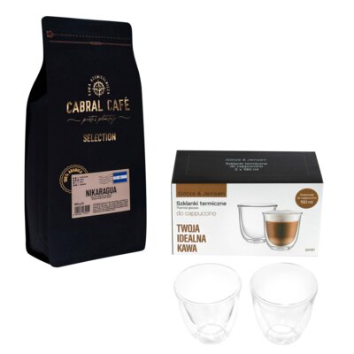 Kawa ziarnista CABRAL CAFE Selection Nikaragua 1 kg + Zestaw szklanek GÖTZE & JENSEN GA191 (2 sztuki)