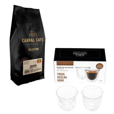 Kawa ziarnista CABRAL CAFE Selection Uganda 1 kg + Zestaw szklanek GÖTZE & JENSEN GA061 (2 sztuki)
