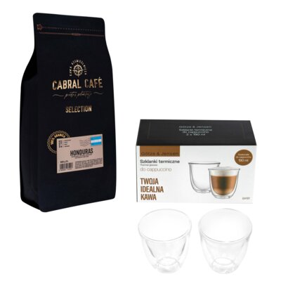 Kawa ziarnista CABRAL CAFE Selection Honduras 1 kg + Zestaw szklanek GÖTZE & JENSEN GA191 (2 sztuki)