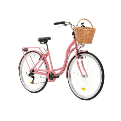 Rower miejski INDIANA Moena S7B 28 cali damski Antyczny-różowy + Koszyk wiklinowy na rower VÖGEL VKS-505 Stylowy