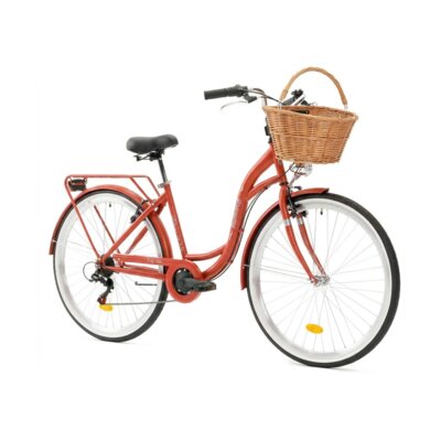 Rower miejski INDIANA Moena S7B 28 cali damski Perłowy róż + Koszyk wiklinowy na rower VÖGEL VKS-505 Stylowy