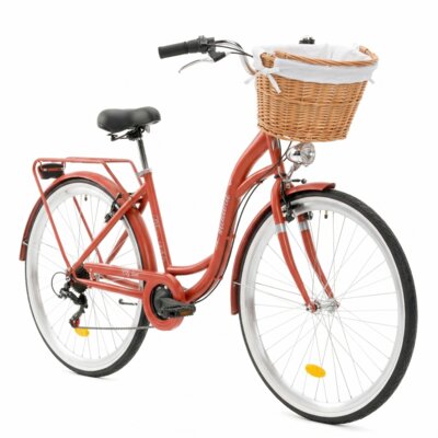 Rower miejski INDIANA Moena S7B 28 cali damski Perłowy róż + Koszyk wiklinowy na rower VÖGEL VKS-505 Stylowy + Wkład do koszyka VÖGEL VKSC705W Biały