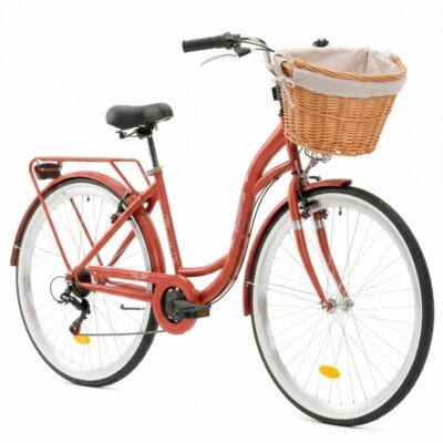 Rower miejski INDIANA Moena S7B 28 cali damski Perłowy róż + Koszyk wiklinowy na rower VÖGEL VKS-505 Stylowy + Wkład do koszyka VÖGEL VKSC705CP Cappuccino