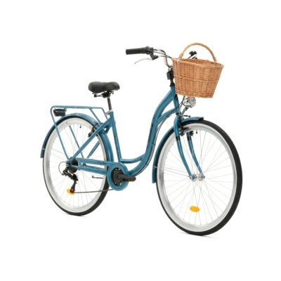 Rower miejski INDIANA Moena S7B 28 cali damski Niebieski + Koszyk wiklinowy na rower VÖGEL VKS-505 Stylowy