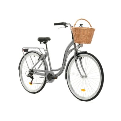 Rower miejski INDIANA Moena S7B 28 cali damski Srebrny + Koszyk wiklinowy na rower VÖGEL VKS-505 Stylowy