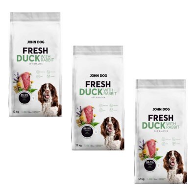 Karma dla psa JOHN DOG Fresh Kaczka z królikiem 3 x 12 kg