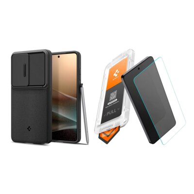 Etui SPIGEN Optik Armor do Samsung Galaxy S26 Ultra Czarny + Szkło hartowane SPIGEN Glas.tR EZ Fit Pro HD do Samsung Galaxy S26 Ultra (2szt.)