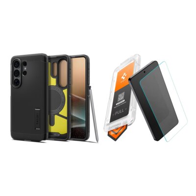 Etui SPIGEN Tough Armor Mag MagSafe do Samsung Galaxy S26 Ultra Czarny + Szkło hartowane SPIGEN Glas.tR EZ Fit Pro HD do Samsung Galaxy S26 Ultra (2szt.)