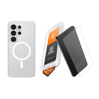 Etui SPIGEN Ultra Hybrid Mag MagSafe do Samsung Galaxy S26 Ultra Przezroczysto-biały + Szkło hartowane SPIGEN Glas.tR EZ Fit Pro HD do Samsung Galaxy S26 Ultra (2szt.)