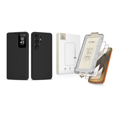 Etui TECH-PROTECT Smart Wallet do Samsung Galaxy S26 Ultra Czarny mat + Szkło hartowane TECH-PROTECT Quick Set+ do Samsung Galaxy S26 Ultra Czarny (2 szt.)
