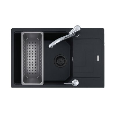 Zlewozmywak jednokomorowy z ociekaczem FRANKE Urban UBG 611-78 XL 114.0743.100 Czarny mat 50x78 + syfon + wkładka ociekowa + Bateria kuchenna stojąca FRANKE Princess II Chrom + Dozownik do płynu do naczyń FRANKE Comfort Chrom