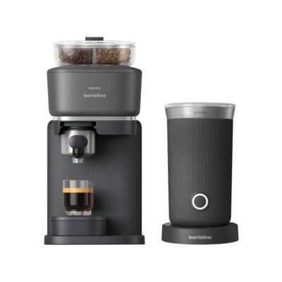 Ekspres PHILIPS Baristina BAR320/60 z zautomatyzowanym procesem mielenia i zaparzania Czarny + Spieniacz PHILIPS Baristina BAR311/60 Czarny
