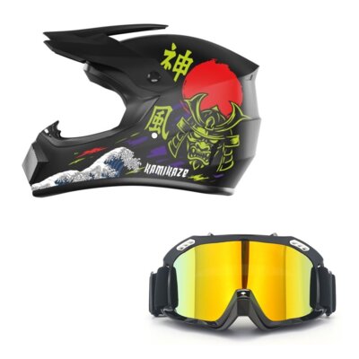 Kask KAMIKAZE Katana Czarny Full Face (rozmiar M) + Gogle XRIDER XRRG001 Uniwersalne
