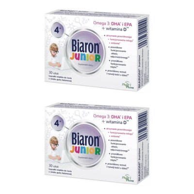 Kompleks witamin BIARON Kwasy Omega-3 DHA i EPA + Witamina D Junior (2 x 30 kapsułek)