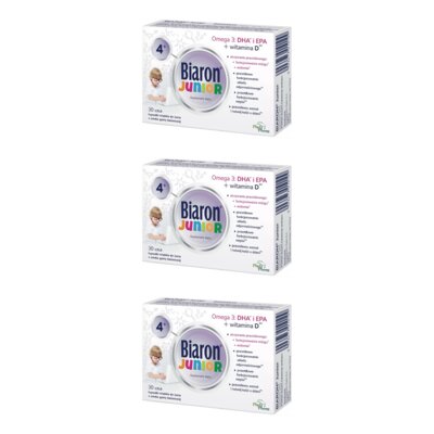 Kompleks witamin BIARON Kwasy Omega-3 DHA i EPA + Witamina D Junior (3 x 30 kapsułek)